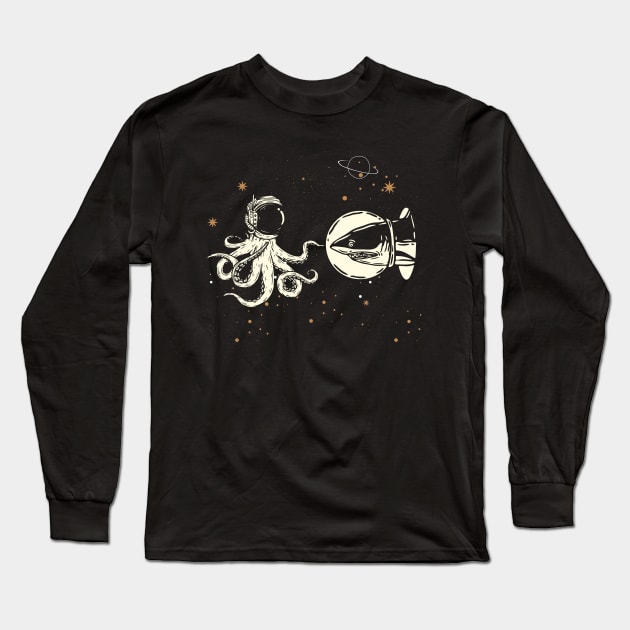 Shark and octopus encounter in space Long Sleeve T-Shirt by Unelmoija